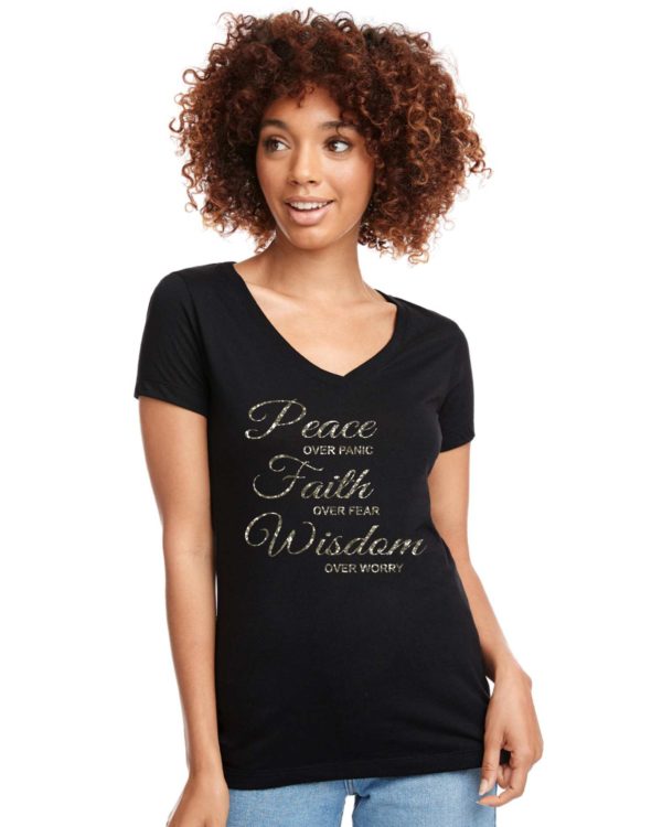 Peace Faith Wisdom V neck T shirt