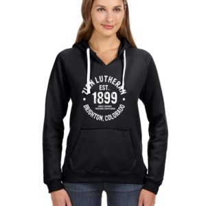 Zion Ladies V Neck Ultra Soft Hoodie with Emblem or 1899