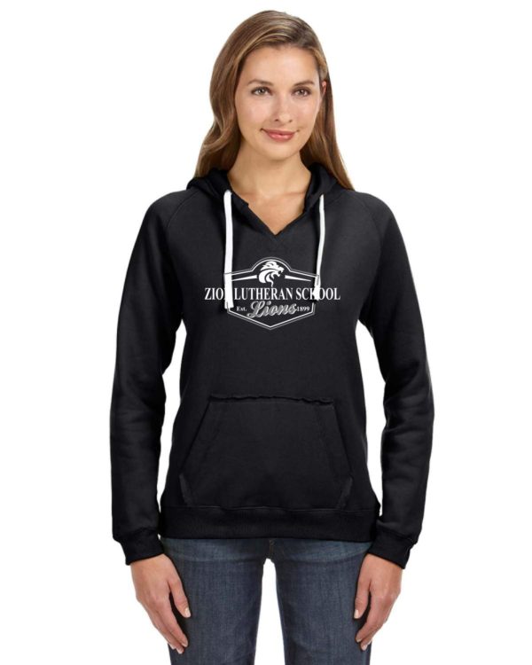Zion Ladies V Neck Ultra Soft Hoodie with Emblem or 1899 - Image 2